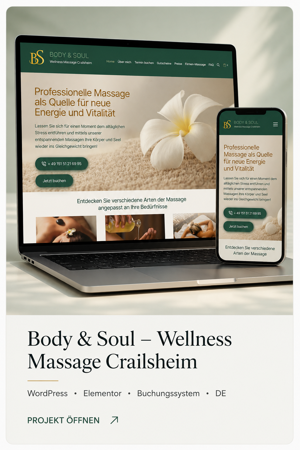 Website für Massagepraxis und Wellness Studio